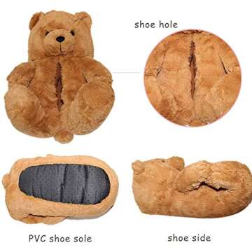 LELEBEAR Teddy Bear Slippers, Plush Animal Slippers Winter Warm Shoes (Red)