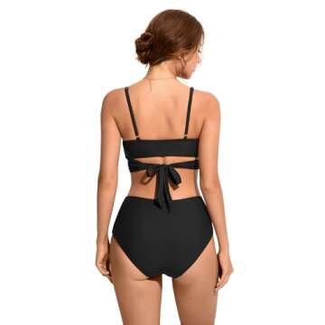 SUUKSESS Women High Waisted Bikini Criss Cross Swimsuits Push Up Bathing Suits (M, Black)