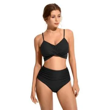 SUUKSESS Women High Waisted Bikini Criss Cross Swimsuits Push Up Bathing Suits (M, Black)