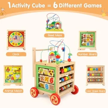 Wooden Activity Cube Montessori Toys for Toddlers 1-2