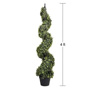Wofair 2 Packs 4 Feet Artificial Spiral Topiary Trees for Home Decor, Fake Boxwood Trees for Garden Store Office, Faux Tree for Indoor Outdoor Decor (Pot Included)