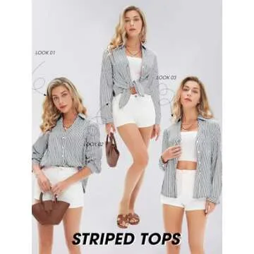 EXLURA Womens Striped Button Down Shirts Loose Fit Dress Shirt Long Sleeve Stylish Collared Office Work Blouses Tops 2025 Black