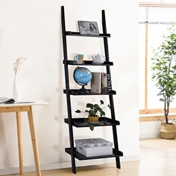 Tangkula 5-Tier Ladder Shelf - Modern Wood Storage Rack