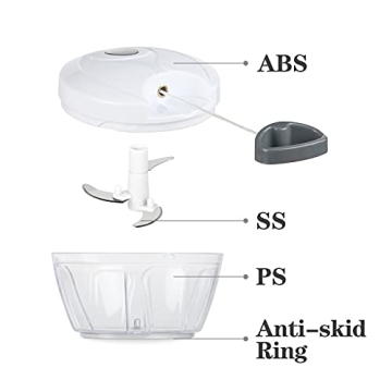 Cambom Manual Food Chopper Easy Vegetable Cutter 550ml White