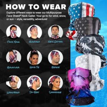 S A Company 5-Pack UV Face Shield | UV 30+ Multipurpose Neck Gaiter Balaclava for Adults | Blackout American Flag