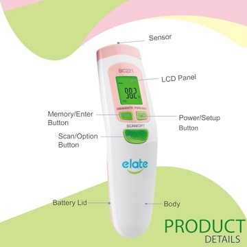 Elate Pink Thermometer - Non-Contact Digital Infrared Device