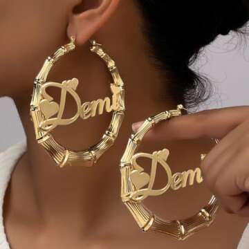 Large Bamboo Hoop Earrings Old English Font Babygirl Letter Earrings Hip-Pop Style Fashion Party Acc...