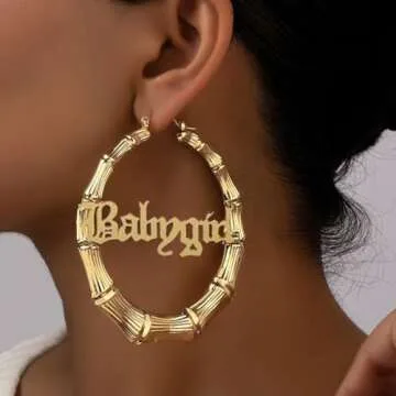 Large Bamboo Hoop Earrings Babygirl Lettering Fashion Accessory