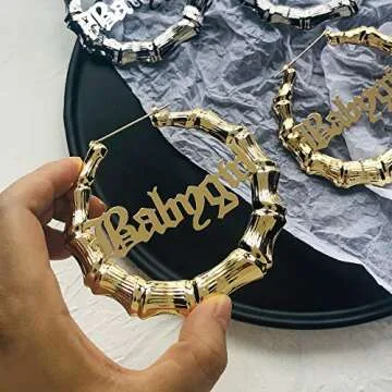 Large Bamboo Hoop Earrings Babygirl Lettering Fashion Accessory