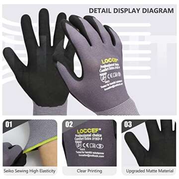 LOCCEF Work Gloves MicroFoam Nitrile Coated-6 Pairs,Seamless Knit Nylon Gloves,Gray Work gloves (9/L...