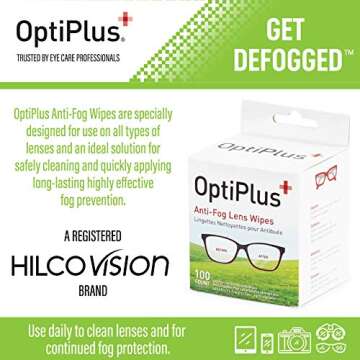 OptiPlus Anti Fog Pre-Moistened Cleaning Wipes for Glasses, Screens, Lenses - Quick-Dry, Scratch-Fre...
