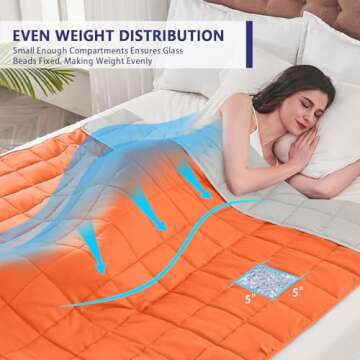 yescool Weighted Blanket for Adults (20 lbs, 60” x 80”, Orange) Cooling Heavy Blanket for Sleeping Perfect for 190-210 lbs, Queen Size Breathable Blanket with Premium Glass Bead, Machine Washable