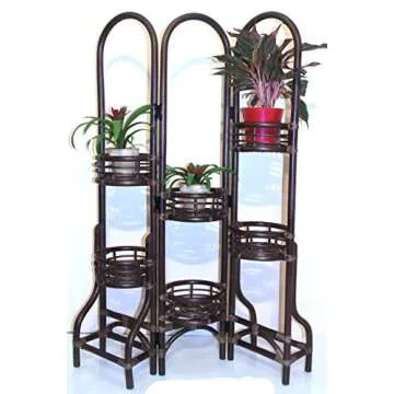 Handmade Rattan Wicker Plant Flower Stand 6 Tier Cognac