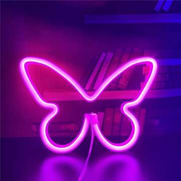QiaoFei LED Butterfly Neon Sign Lights Hanging Decorative Neon Light USB or Battery Operated for Home Bedroom Bar Restaurant Christmas Birthday Party Gift Art Wall Decoration Light(Pink)