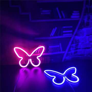 QiaoFei LED Butterfly Neon Sign Lights Hanging Decorative Neon Light USB or Battery Operated for Home Bedroom Bar Restaurant Christmas Birthday Party Gift Art Wall Decoration Light(Pink)
