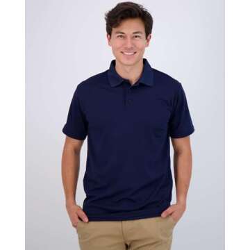 Real Essentials 3 Pack Mens Dry Dri Fit Polo Shirt Short Sleeve Golf Tennis Active Athletic Performa...