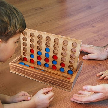Glintoper Tic Tac Toe & 4 in a Row Table Games Set - Rustic Decor Wood Strategy Board Games for Families
