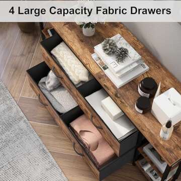 EXOTICA Corner TV Stands for Living Room with 4 Drawers and Power Outlet Industrial Corner Entertainment Centers for TVs up to 55 Inches Farmhouse Corner Console Table with 4 Open Storage for Bedroom