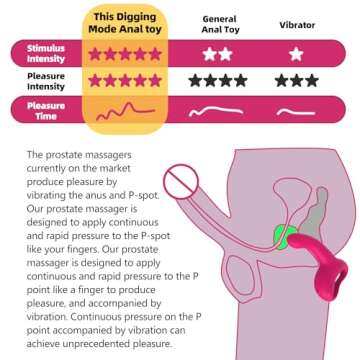Digging Mode Prostate Massager, Vibrating Anal Plug with 10 Vibes & 10 Digging, Anal Vibrator for Male G Spot Anal Stimulation, Also an Anal Sex Toy for Women and Couples, Adult Sex Toy