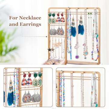 Teamkio Jewelry Stand Tree with Large White Storage Box, Tabletop Jewelry Organizer Display Tree for...