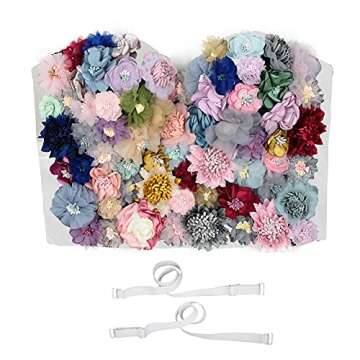 ELLACCI Women's 3D Floral Bustier Crop Top Sexy Corset Tops White Medium