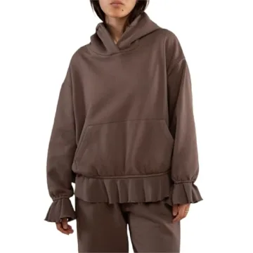 DSORVICD Women Y2k Hoodies Cute Long Sleeve Ruffle Hem Pullover Top Solid Color Hoodies for Teen Gir...