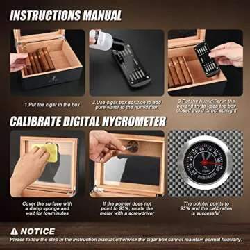 XIFEI Cigar Humidor, Spanish Cedar Wood Desktop Humidor Box Storage 25-60 Cigars, Glass Top Carbon Fiber Texture Humidors with Hygrometer, Humidifier, Humidor Solution, Cigar Accessories Gifts for Men