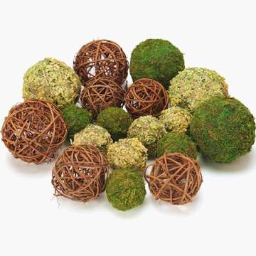 BYHER Decorative Balls for Centerpiece Bowls, 18pcs Fake Moss Balls + Wicker Rattan Balls Set Vase B...