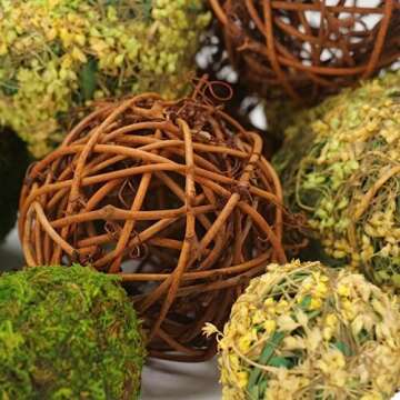 BYHER Decorative Balls for Centerpiece Bowls, 18pcs Fake Moss Balls + Wicker Rattan Balls Set Vase Bowl Filler for Home Garden Wedding Party Decor (Fresh Green + Rustic Brown)