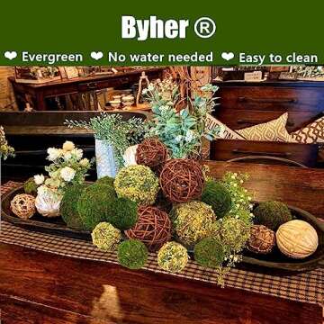 BYHER Decorative Balls for Centerpiece Bowls, 18pcs Fake Moss Balls + Wicker Rattan Balls Set Vase Bowl Filler for Home Garden Wedding Party Decor (Fresh Green + Rustic Brown)