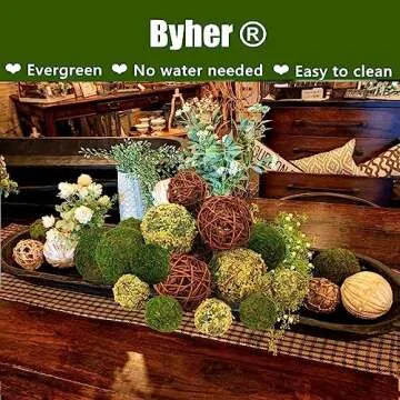 BYHER Decorative Balls for Centerpiece Bowls, 18pcs Fake Moss Balls + Wicker Rattan Balls Set Vase Bowl Filler for Home Garden Wedding Party Decor (Fresh Green + Rustic Brown)