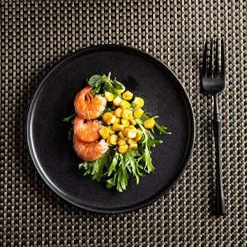 AmorArc Ceramic Dinner Salad Plates Set of 4, 8.5 Inch Reactive Matte Glaze Dish Set, Dessert, Salad, Appetizer, Small Dinner Plate, Microwave, Dishwasher Safe,Scratch Resistant,Reactive Matte Black