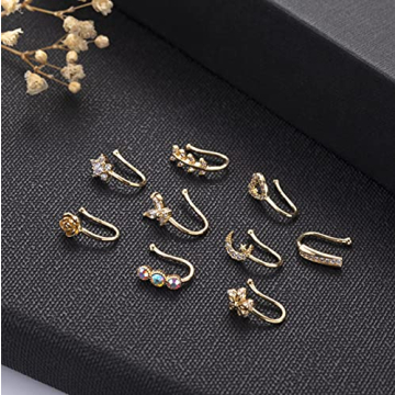 YOVORO 9Pcs Stylish Fake Nose Rings Set for Women