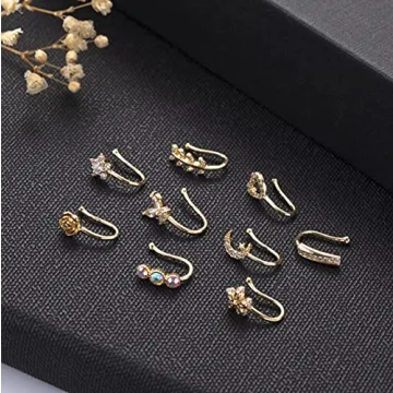 YOVORO 9Pcs Stylish Fake Nose Rings Set for Women