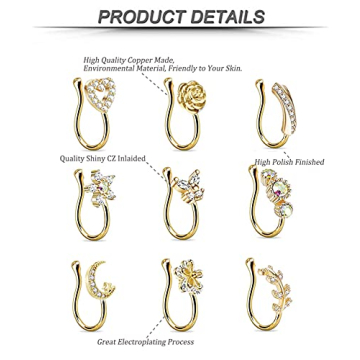 YOVORO 9Pcs Stylish Fake Nose Rings Set for Women