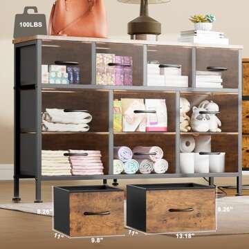 Lulive 10 Drawer Dresser for Bedroom, Dressers TV Stand with Power Outlet, Entertainment Center Bedroom Dresser, Chest of Drawers for 55'' Long TV, Wide Fabric Dresser for Storage and Organization