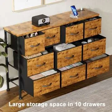 Lulive 10 Drawer Dresser for Bedroom, Dressers TV Stand with Power Outlet, Entertainment Center Bedroom Dresser, Chest of Drawers for 55'' Long TV, Wide Fabric Dresser for Storage and Organization