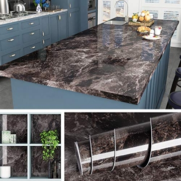 Livelynine 197 x 24 Inch Wide Dark Marble Wallpaper Peel and Stick Countertops Waterproof Contact Pa...