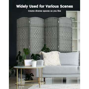 JOSTYLE Folding Privacy Room Divider, 4 Panel Screen Divider 6 ft. Tall Freestanding Extra Wide Ratt...