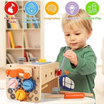 Vextronic Kids Tool Set, 38 PCS Wooden Montessori Toy Tools for Toddlers 1 2 3 4 5 6 with Tool Bench...