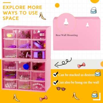 Wenqik 2 Pcs Small Drawer Organizer Teacher Toolbox Small Organizer with 9 Clear Drawers Plastic Desktop Craft Storage Box for Desk Office Classroom Home 7" x 3.9" x 4.7"(Rose Red)