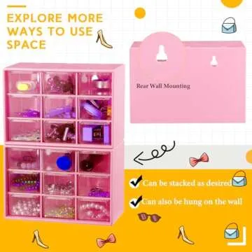 Wenqik 2 Pcs Small Drawer Organizer Teacher Toolbox Small Organizer with 9 Clear Drawers Plastic Desktop Craft Storage Box for Desk Office Classroom Home 7" x 3.9" x 4.7"(Rose Red)