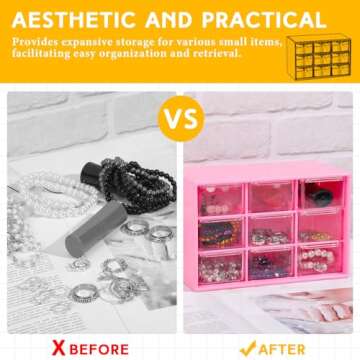 Wenqik 2 Pcs Small Drawer Organizer Teacher Toolbox Small Organizer with 9 Clear Drawers Plastic Desktop Craft Storage Box for Desk Office Classroom Home 7" x 3.9" x 4.7"(Rose Red)