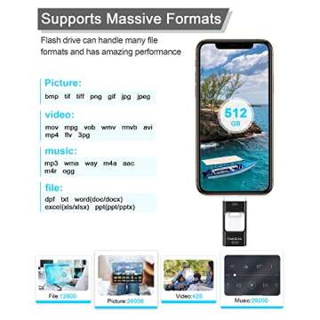 Sunany USB Flash Drive 512GB, Photo Stick Memory External Data Storage Thumb Drive Compatible for Phone, Pad, Android, PC and More Devices (Black)