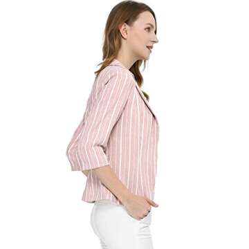 Allegra K Women's Striped Open Front Work Office 3/4 Sleeves Casual Notched Lapel Blazer X-Large Pink