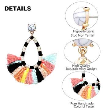 9 Pairs Colorful Vintage Tassel Earrings Bohemian Statement Earrings Water Drop Boho Earrings for Women Hypoallergenic