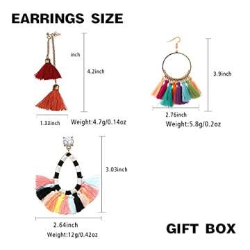 9 Pairs Colorful Vintage Tassel Earrings Bohemian Statement Earrings Water Drop Boho Earrings for Women Hypoallergenic