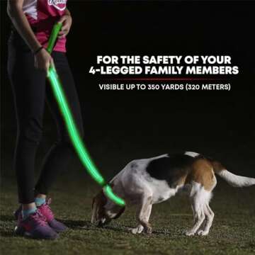 Illumiseen LED Light Up Dog Leash | Ultra High Visibility Up to 350 Yards | 3 Lighting Modes | USB Rechargeable, No Batteries Needed | Padded Handle & Rotating Swivel Clasp to Prevent Leash Tangling