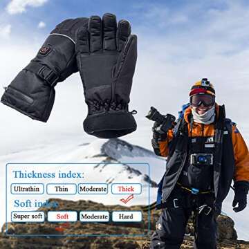 Heated Gloves, 4000 mAh Rechargeable Battery Powered Electric Heat Gloves Waterproof Winter Thermal Gloves with Touchscreen for Women Men Cycling Riding Skiing Skating Hiking Hunting Outdoor Sports