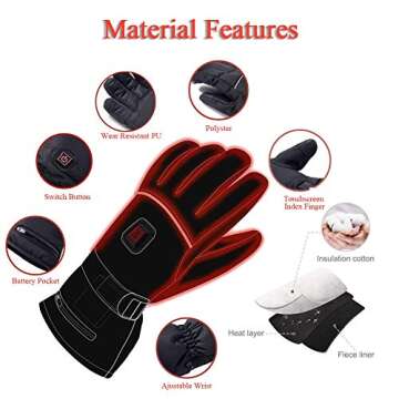 Heated Gloves, 4000 mAh Rechargeable Battery Powered Electric Heat Gloves Waterproof Winter Thermal Gloves with Touchscreen for Women Men Cycling Riding Skiing Skating Hiking Hunting Outdoor Sports